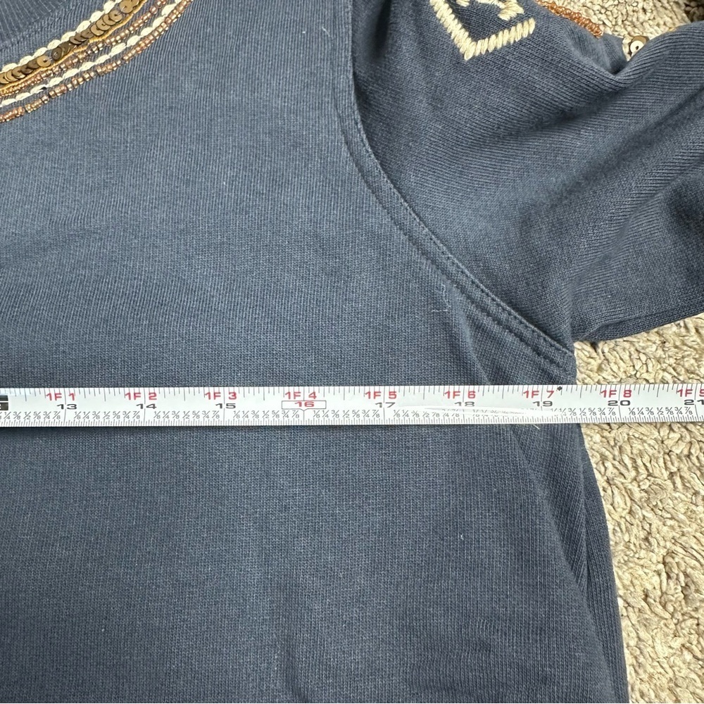Soft Surroundings Beaded Sweatshirt Top Medium Tunic Navy Blue 100% Cotton tan - Picture 7 of 9